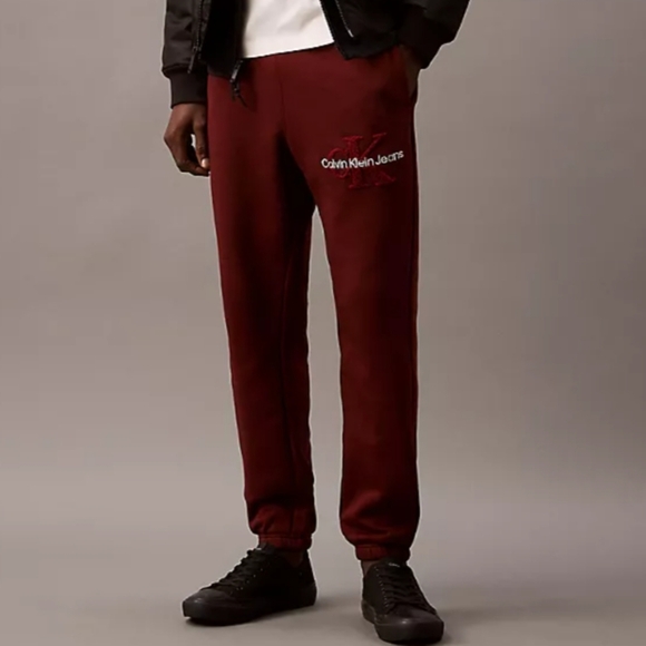 Calvin Klein New Men's Archive Logo Fleece Joggers Burgundy Wine Red Sz XL - Picture 1 of 8